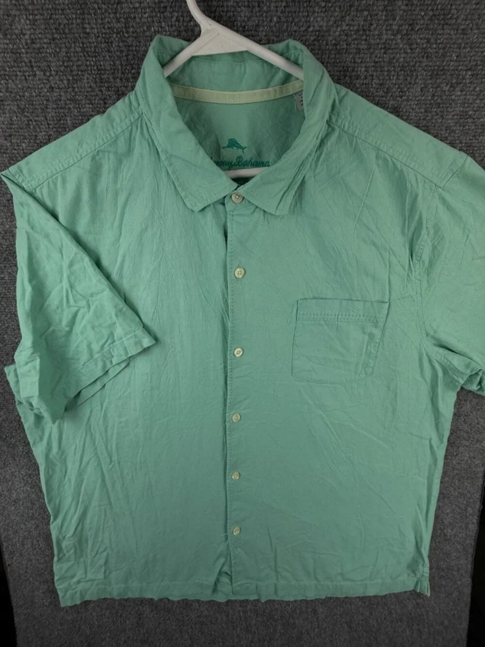 Tommy Bahama Silk Cotton Spandex Button Up Shirt Short Sleeve Light Green 2XL